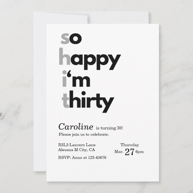 Minimalist 30th Birthday Invitation So Happy Im 30 (Front)