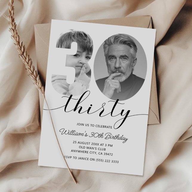 Minimalist 30th Birthday Thirty Photo Invitation (Creator Uploaded)