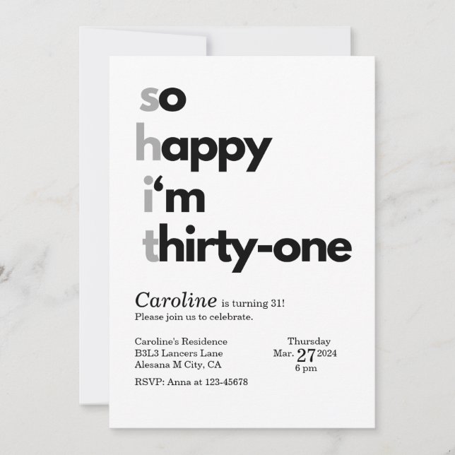 Minimalist 31st Birthday Invitation Modern Theme (Front)