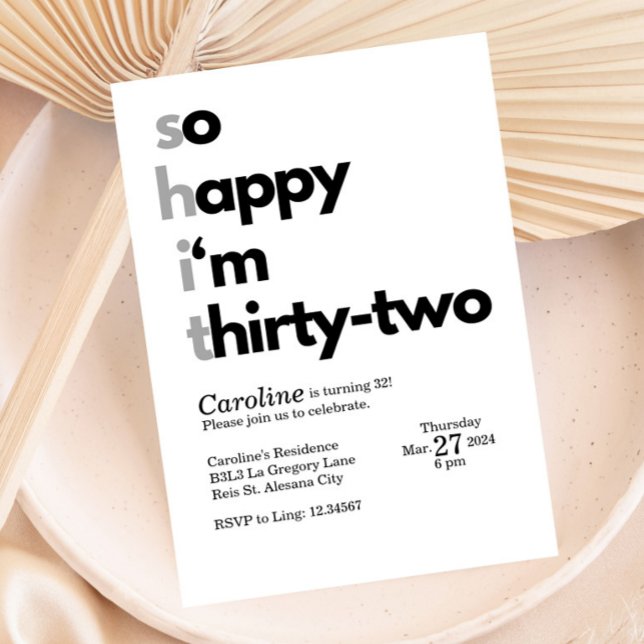 Minimalist 32nd Birthday Invitation Modern 32 (Funny Humor  32nd Birthday Invitation )