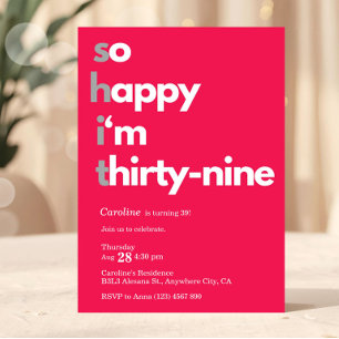 Minimalist 39th Birthday Invitation Modern 39