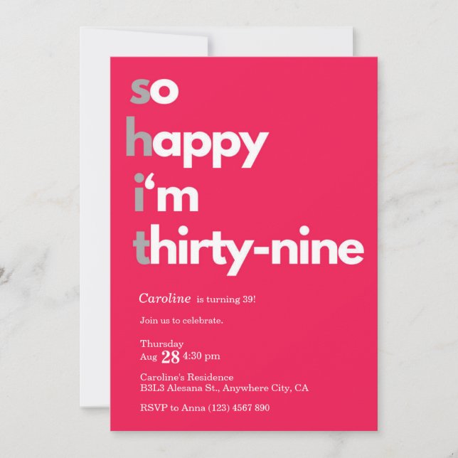 Minimalist 39th Birthday Invitation Modern 39 (Front)