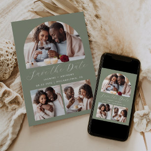 Minimalist 3-Photo Arch Collage Sage Green Save The Date