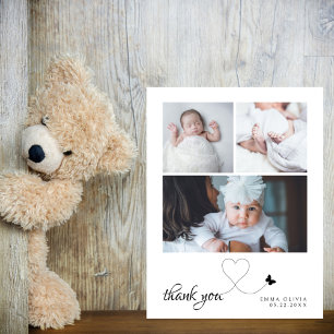 Minimalist 3 Photo Chic Baby Shower Thank You Postcard