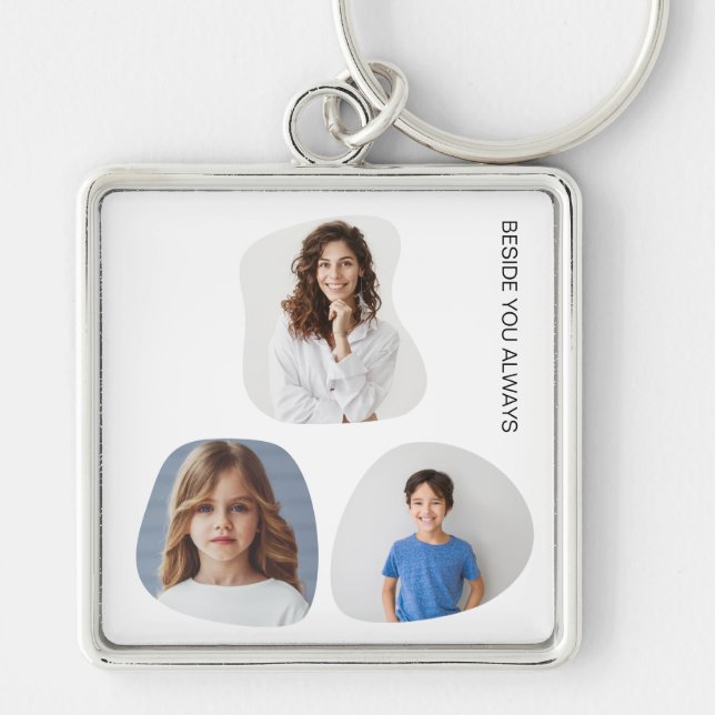 Minimalist 3-Photo Collage Beside You Always Key Ring (Front)