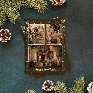 Minimalist 3 photo collage Christmas Holiday Card