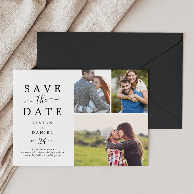 Minimalist 3 Photo Collage Save The Date (Creator Uploaded)