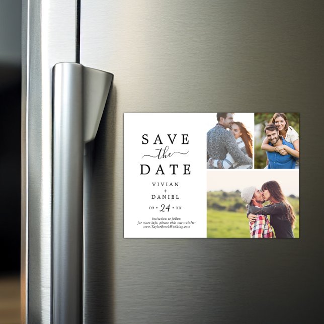 Minimalist 3 Photo Collage Save the Date Magnetic Invitation (Creator Uploaded)