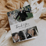 Minimalist 3 Photo Collage Thank You Card<br><div class="desc">This minimalist 3 photo collage thank you card is perfect for a simple wedding. The modern romantic design features classic black and white typography paired with a rustic yet elegant calligraphy with vintage hand lettered style. Personalise the inside of the card with your names, and a thank you message. Alternatively,...</div>