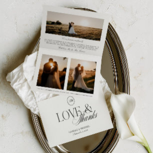Minimalist 3 Photo Folded Love & Thanks Wedding Thank You Card