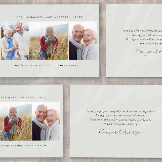 Minimalist 3 Photo Funeral Sympathy  Thank You Card (Creator Uploaded)