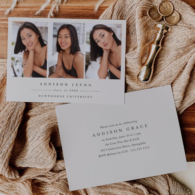 Minimalist 3 Photo Graduation Announcement Invite (Creator Uploaded)