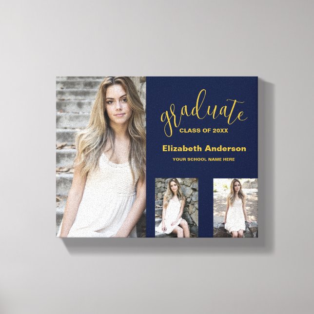 Minimalist 3 Photo Graduation Canvas Print (Front)