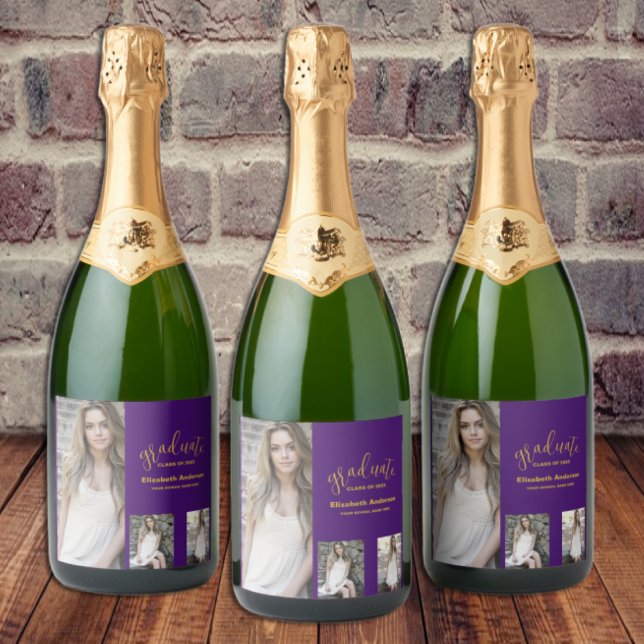 Minimalist 3 Photo Graduation Sparkling Wine Label (Creator Uploaded)