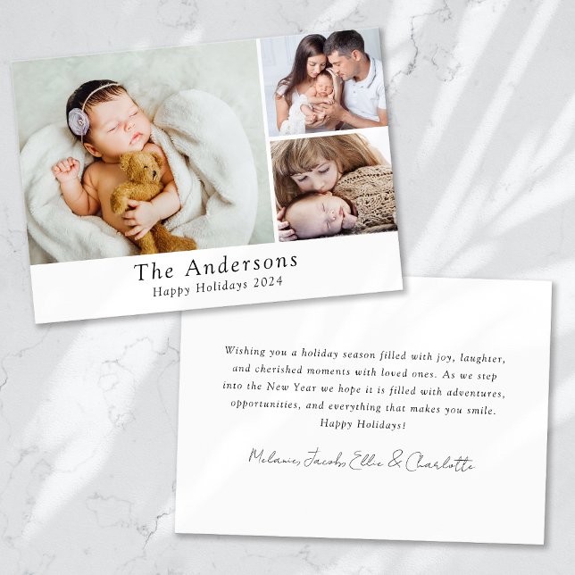 Minimalist 3 Photo Happy Holidays Holiday Card (Creator Uploaded)