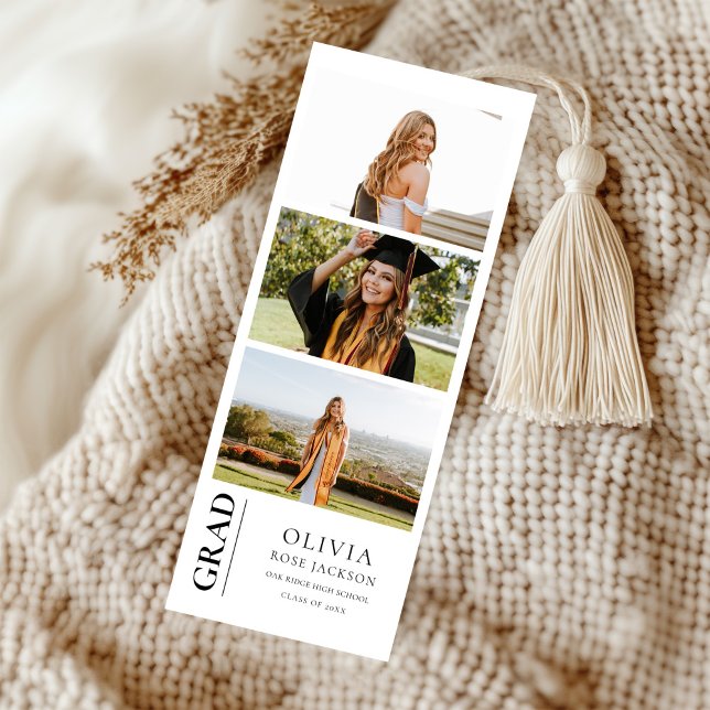 Minimalist 3 Photo Strip Graduation Announcement (Creator Uploaded)