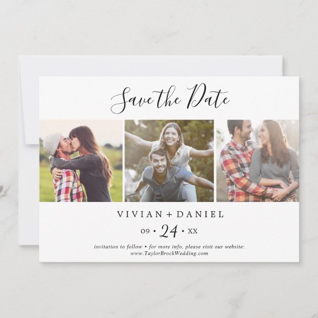 Minimalist 3 Photo Template Save the Date (Front)