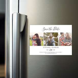 Minimalist 3 Photo Template Save the Date Magnetic Invitation