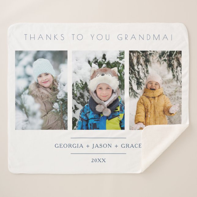 Minimalist 3 Photos Collage Keepsake for Family Sherpa Blanket (Front (Horizontal))
