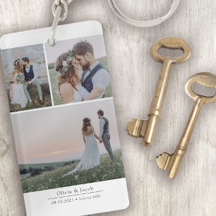 Minimalist 3 Pictures Wedding Photo Keepsake Key Ring