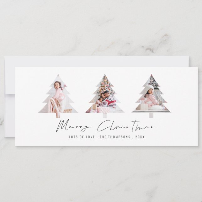 Minimalist 3 Tree Shape Photos Merry Christmas Holiday Card (Front)