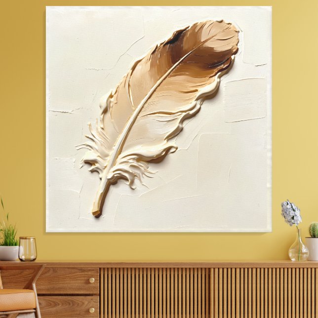 Minimalist 3D Oil Beige Brown Feather Texture Canvas Print (Insitu(LivingRoom))