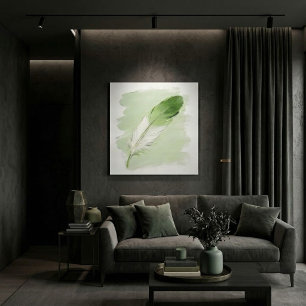 Minimalist 3D Oil Green Paint Stroke Feather Canvas Print