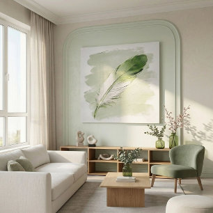 Minimalist 3D Oil Green Paint Stroke Feather Canvas Print