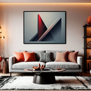Minimalist 3D Red and Grey Geometric Abstract Canvas Print