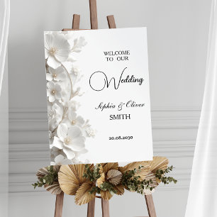 Minimalist 3D White Floral Wedding Welcome Sign