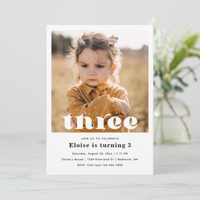 Minimalist 3rd Birthday Invitation | 3rd Birthday (Standing Front)