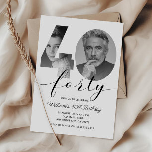 Minimalist 40th Birthday Forty Photo Invitation
