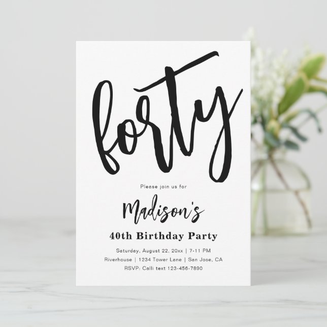 Minimalist 40th Birthday Invitations | 40th (Standing Front)