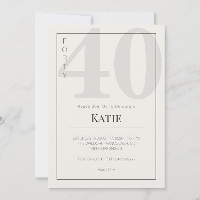 Minimalist 40th Milestone Birthday Celebration Invitation (Front)
