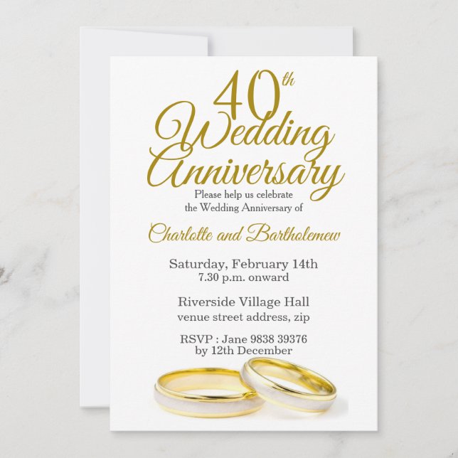 Minimalist 40th Wedding Anniversary Invitation (Front)