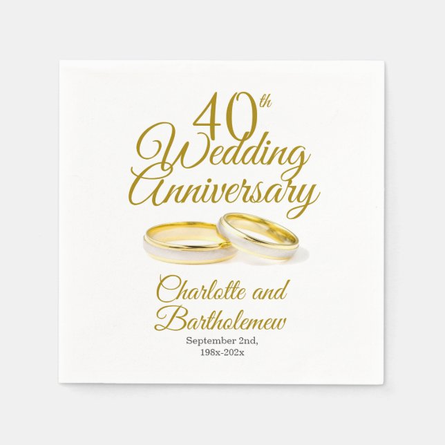 Minimalist 40th Wedding Anniversary Party Napkin (Front)