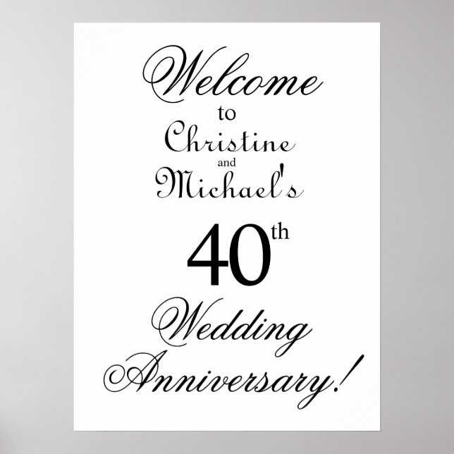 Minimalist 40th Wedding Anniversary Welcome Poster (Front)