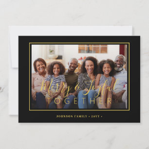 Minimalist 4 photo collage gold black Christmas Holiday Card
