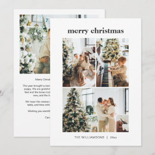 Minimalist 4 Photo Collage Merry Christmas Message Holiday Card