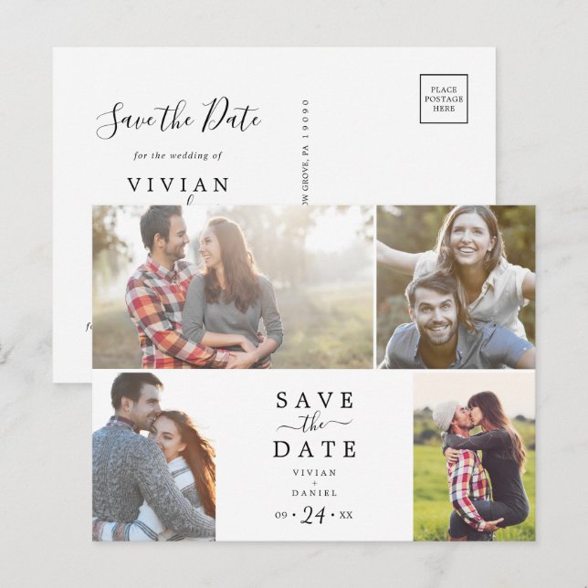 Minimalist 4 Photo Template Save the Date (Front/Back)