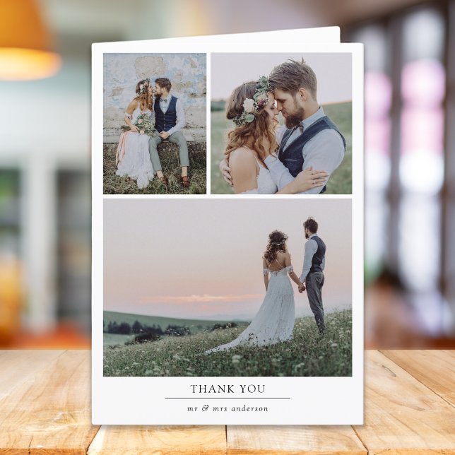 Minimalist 4 Photo Wedding Folded  Thank You Card (Creator Uploaded)