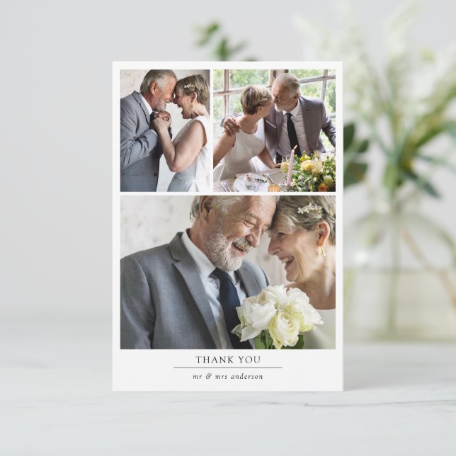 Minimalist 4 Photo Wedding  Thank You Card (Standing Front)