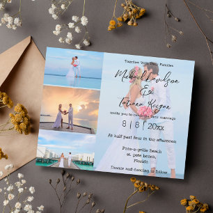minimalist 4 photos collage wedding invitation