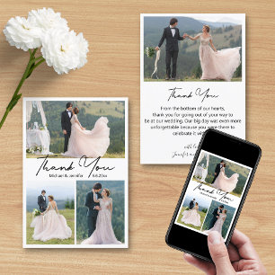 minimalist 4 photos collage wedding thank you card