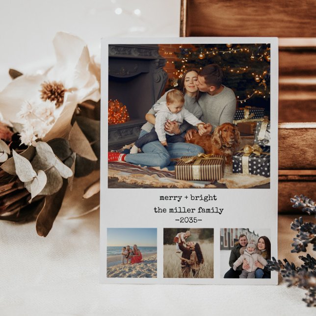 Minimalist 4 photos typewriter Christmas postcard (Creator Uploaded)