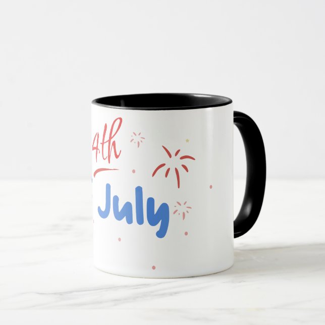 Minimalist "4th of July" with Firecracker Bursts Mug (Front Right)