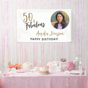 Minimalist 50 and Fabulous Photo 50th Birthday Banner