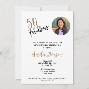 Minimalist 50 and Fabulous Photo 50th Birthday Invitation