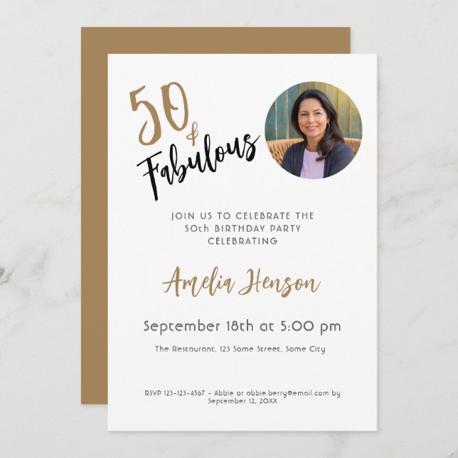 Minimalist 50 and Fabulous Photo 50th Birthday Invitation (Front/Back)