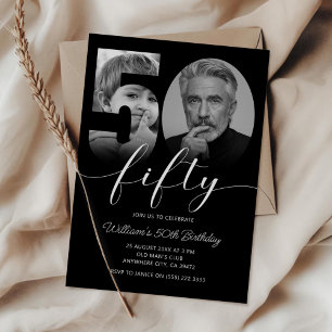 Minimalist 50th Birthday Fifty Photo Invitation